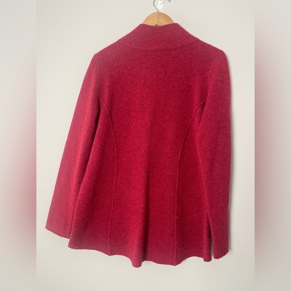 Eileen Fisher | Wool Funnel Neck Crimson Red Shepard Jacket Sz Med - Picture 4 of 5